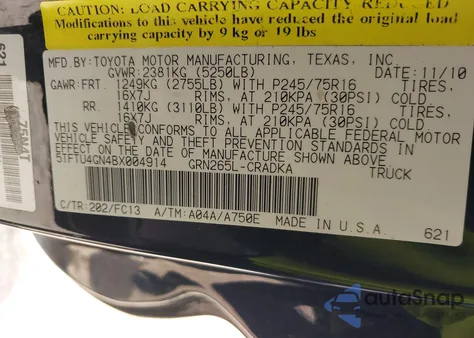 2011 Toyota Tacoma Prerunner V6 z USA, uszkodzony, nr VIN 5TFTU4GN4BX004914